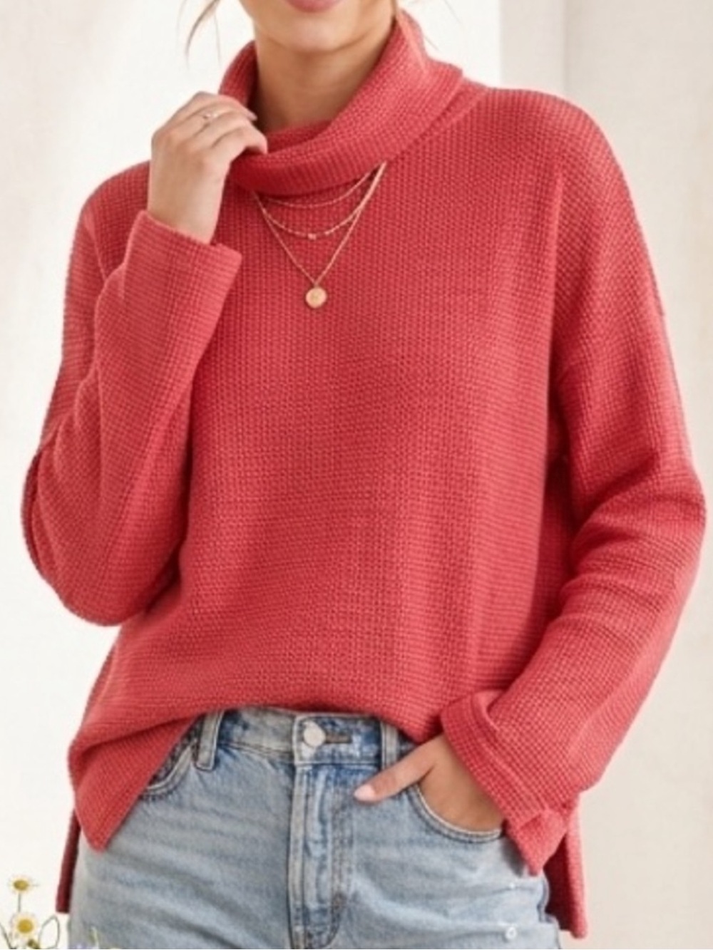 Talbots Coral Cowl Neck Texture Knit Sweater Sz 2X Petite